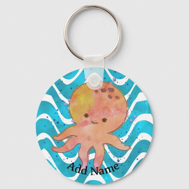 Cute Octopus Watercolor Cartoon Keychain (Front)