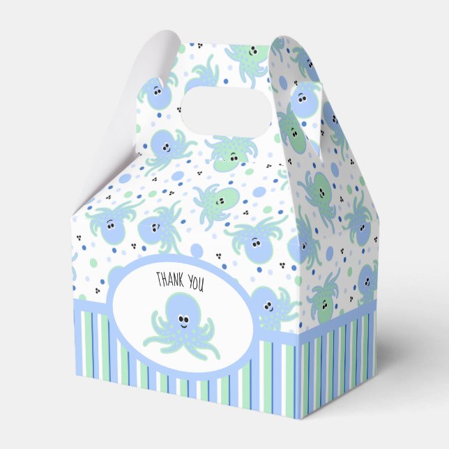 Cute Octopus with Polka-Dots and Stripes Favor Boxes (Front Side)