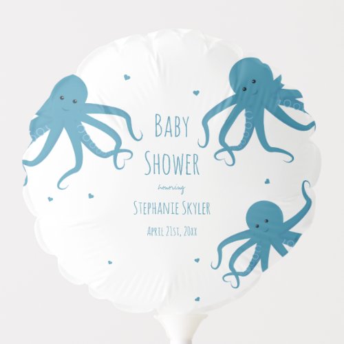 Cute Octopuses Heart Blue Baby Shower Balloon