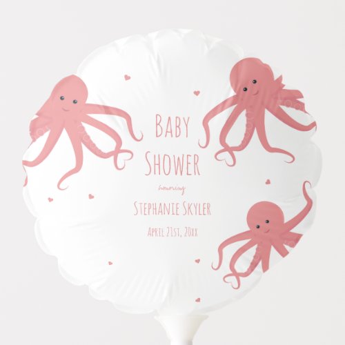 Cute Octopuses Heart Pink Baby Shower Balloon