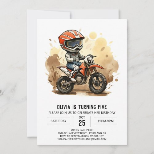 Cute Off_Road Motorcycle Birthday Invitation