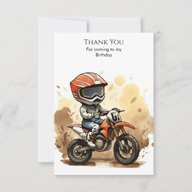 Cute Off-Road Motorcycle Birthday Thank You Card (Front)