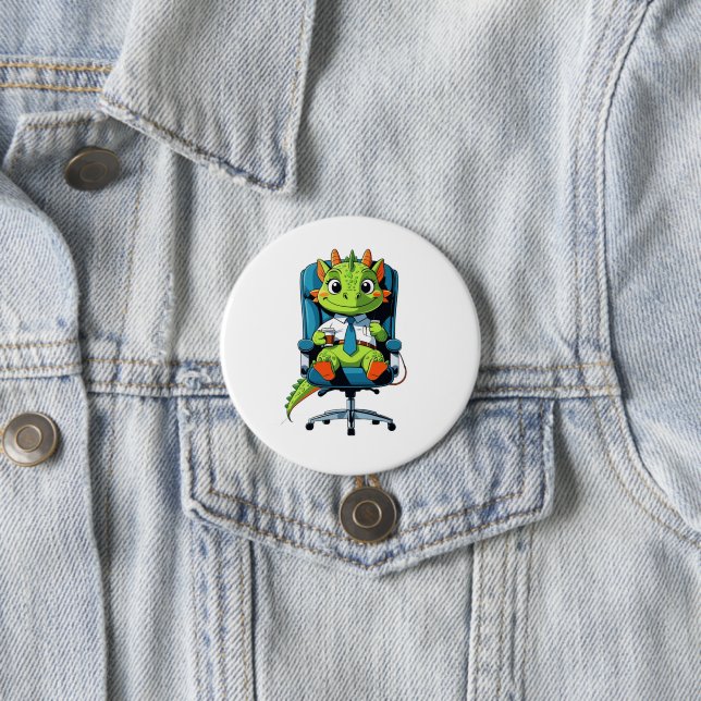 Cute Office Dragon Pin | Funny Cartoon Badge (In Situ)