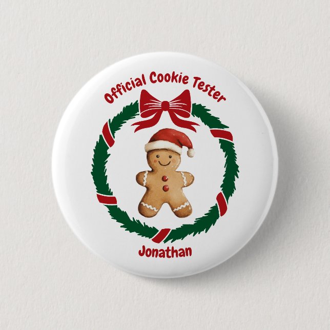 Cute Official Cookie Tester Christmas Button (Front)