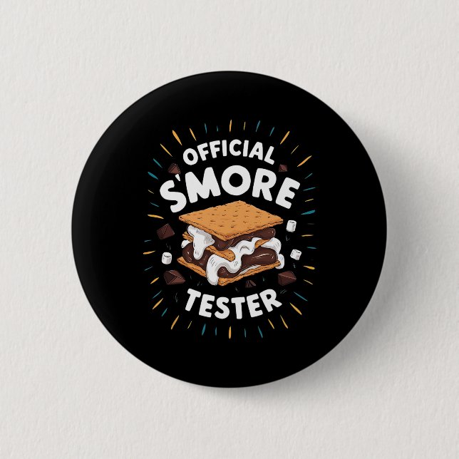 Cute Official S'more Tester Smores Funny Camper Ca Button (Front)