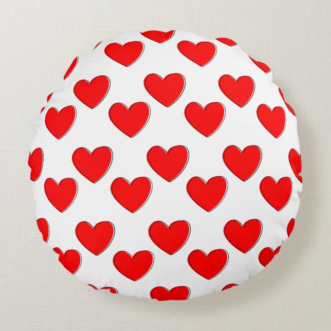 Cute Offset Red Heart Pattern Round Pillow (Front)