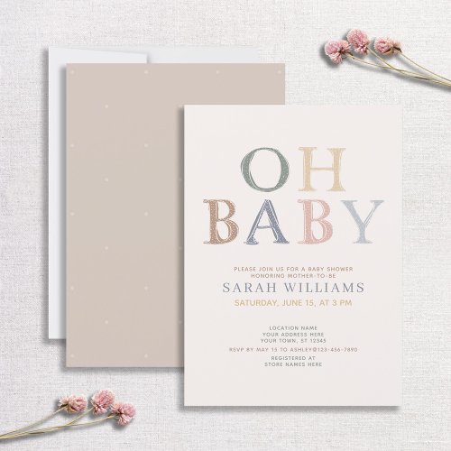 Cute Oh Baby All The Colors Minimal Baby Shower Invitation
