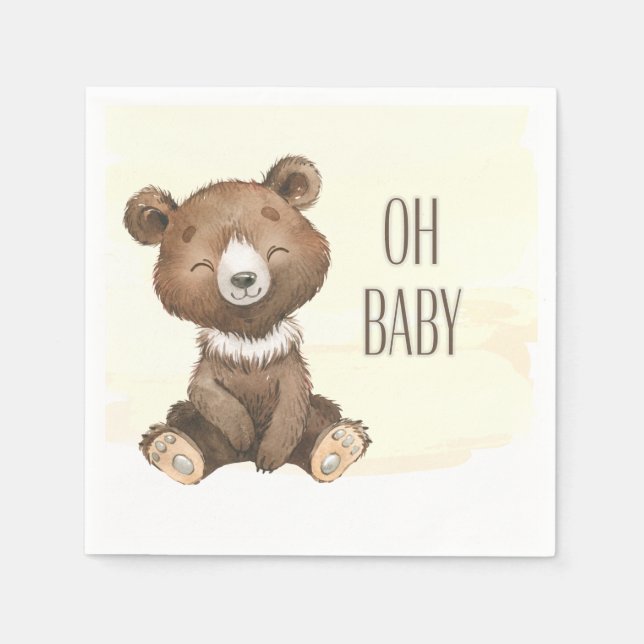 Cute Oh Baby Bear Yellow Splash Baby Shower  Napkins (Front)