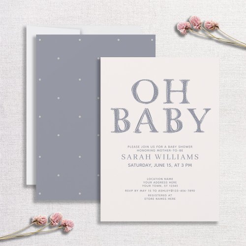 Cute Oh Baby Blue Dots Minimal Baby Shower Invitation