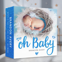 Cute Oh Baby Boy Sweet Blue Keepsake Photo Album 3 Ring Binder