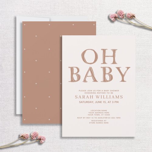 Cute Oh Baby Brown Dots Minimal Baby Shower Invitation