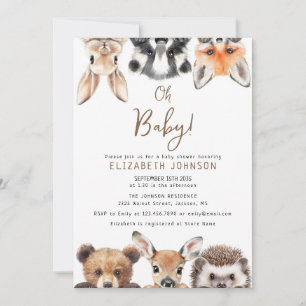 Cute Oh Baby Forest Woodland Animals Baby Shower Invitation