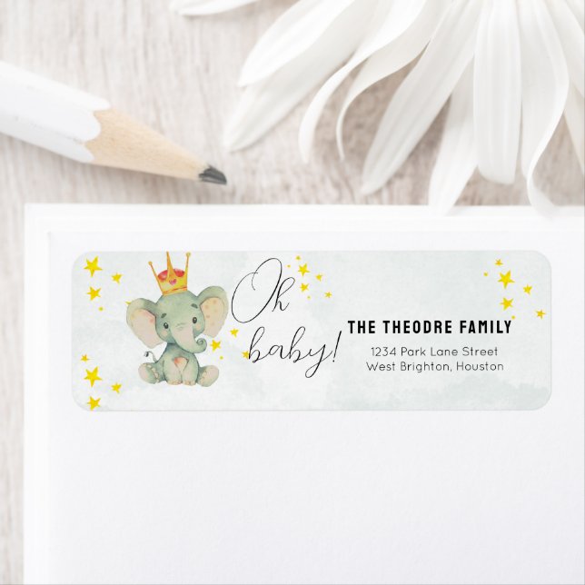 Cute Oh Baby Gender Neutral Elephant Baby Shower Label (Insitu)