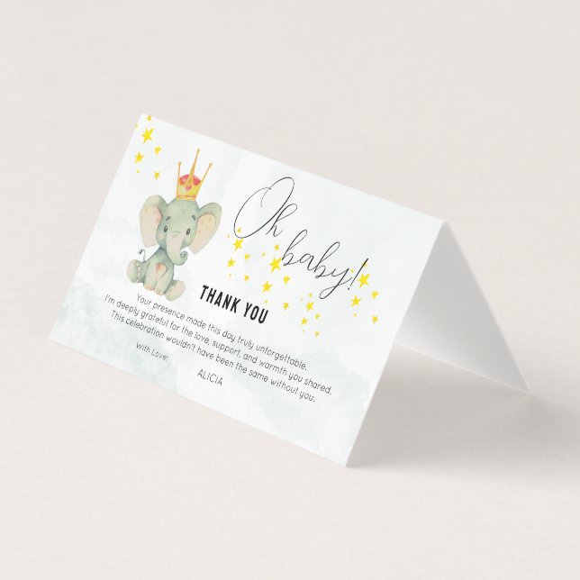 Cute Oh Baby Gender Neutral Elephant Thank You (Front)