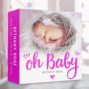Cute Oh Baby Girl Pink Script Keepsake Photo Album 3 Ring Binder