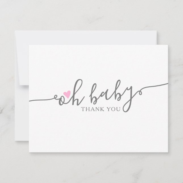 Cute Oh Baby Heart Girl Baby Shower Thank You Card (Front)