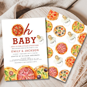 Cute Oh Baby Pizza & Pacifiers Baby Shower Invitation