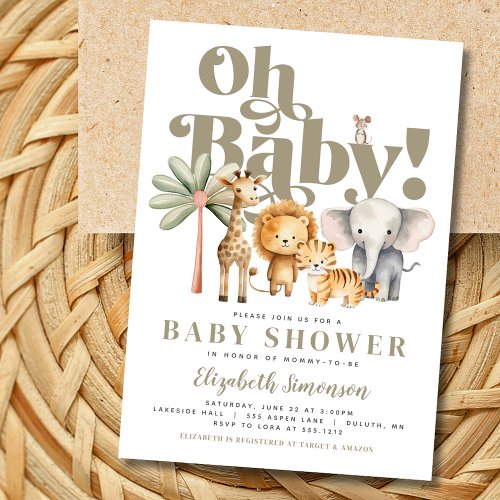 Cute Oh Baby Safari Animals Safari Baby Shower Invitation