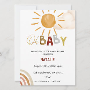 Cute OH Baby Watercolor Sunshine Baby Shower Invitation