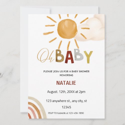 Cute OH Baby Watercolor Sunshine Baby Shower  Invitation