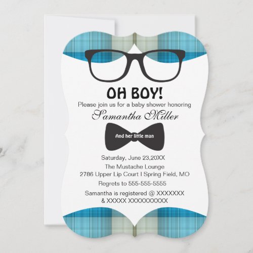 Cute Oh Boy Black Glasses Baby Shower Invitation