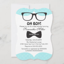 Cute Oh Boy Black Glasses Baby Shower Invitation