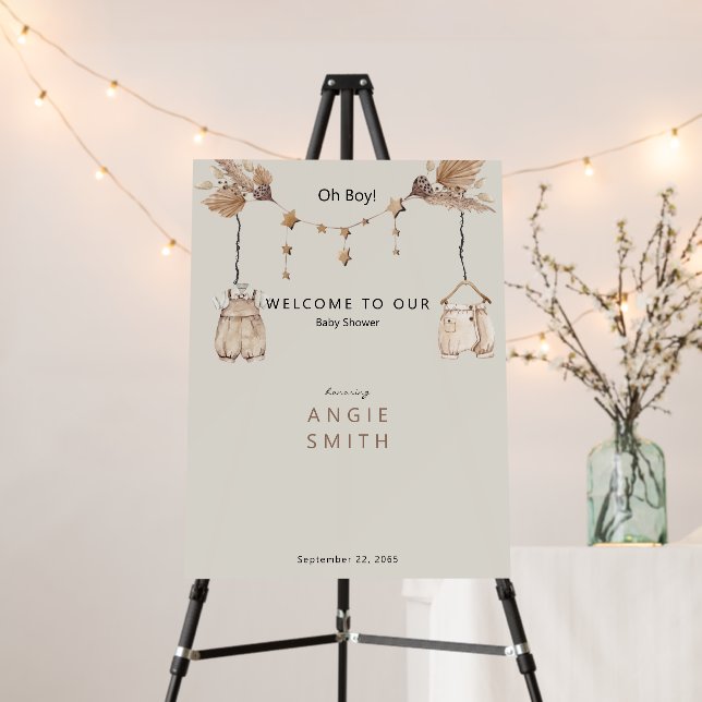 Cute Oh Boy Boho Baby Shower Welcome Sign (In Situ (Stand))