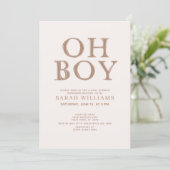 Cute Oh Boy Brown Dots Minimal Baby Shower Invitation (Standing Front)