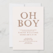 Cute Oh Boy Brown Dots Minimal Baby Shower Invitation (Front)