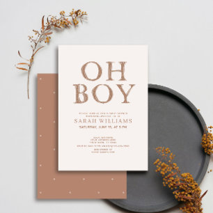 Cute Oh Boy Brown Dots Minimal Baby Shower Invitation