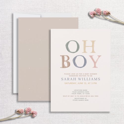 Cute Oh Boy Colorful Minimal Baby Shower Invitation