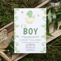 Cute Oh Boy Dinosaur Green Watercolor Baby Shower
