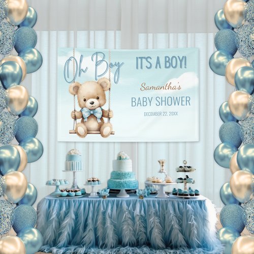 Cute Oh Boy Its A Boy Bear Baby Shower Backdrop Banner