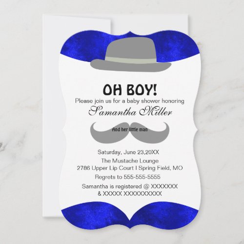 Cute Oh Boy Mustache Baby Shower Invitation