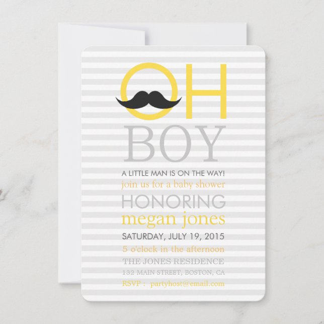 Cute Oh Boy Mustache Baby Shower Invitations (Front)