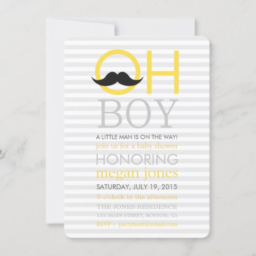 Cute Oh Boy Mustache Baby Shower Invitations