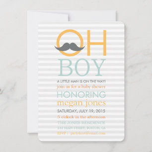 Cute Oh Boy Mustache Baby Shower Invitations