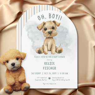 Cute Oh Boy Puppy Blue Arch Baby Shower Invitation