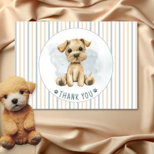 Cute Oh Boy Puppy Blue Baby Shower Blank Letterpress Thank You Card