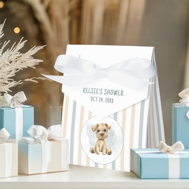 Cute Oh Boy Puppy Blue Baby Shower Striped Favor Boxes (Creator Uploaded)