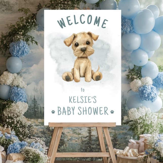 Cute Oh Boy Puppy Blue Striped Baby Shower Foam Board (Creator Uploaded)
