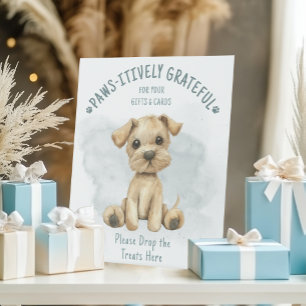 Cute Oh Boy Puppy Blue Striped Baby Shower Gift Pedestal Sign