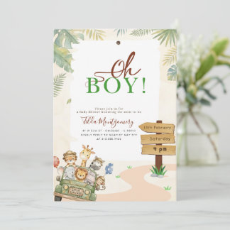 Cute Oh Boy Safari Jungle Baby Shower Invitation