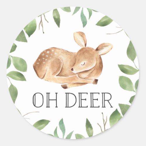 Cute Oh Deer Baby Shower Classic Round Sticker