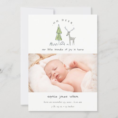 Cute Oh Deer Minimal Photo Birth Announcement