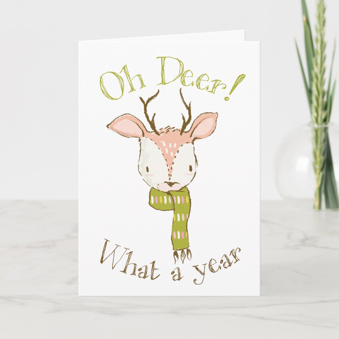 Cute Oh Deer What a Year Quote Christmas Holiday Card | Zazzle