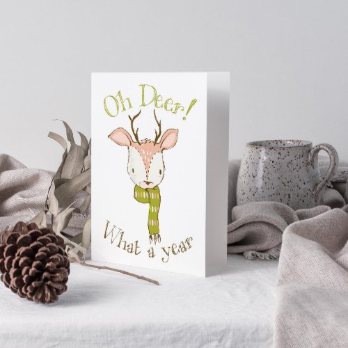 Cute Oh Deer What a Year Quote Christmas Holiday Card