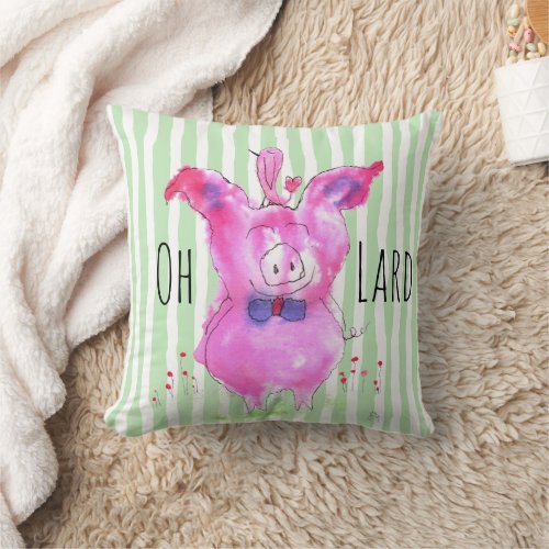 Cute Oh Lard Pink Pig Throw Pillow