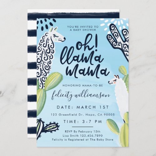 Cute Oh Llama Mama Baby Boy Baby Shower Invitation