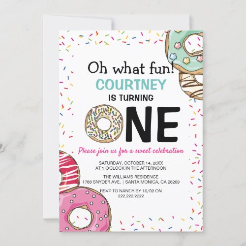 Cute Oh What Fun Donut 1st Birthday Invitation